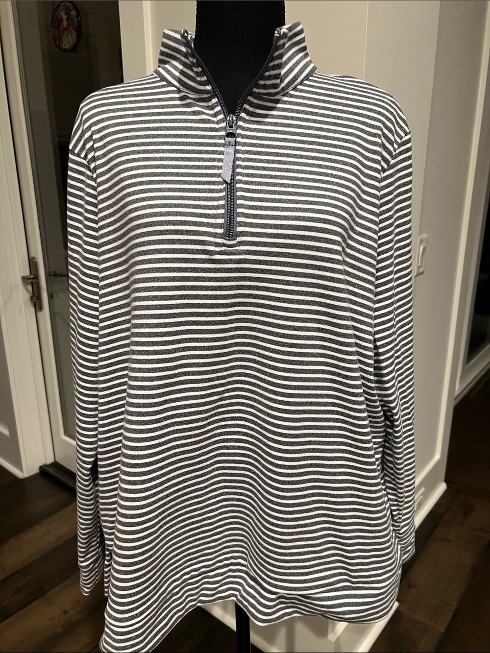 Croft & Barrow Striped Quarter-Zip Pullover in Gray & White Size XXL